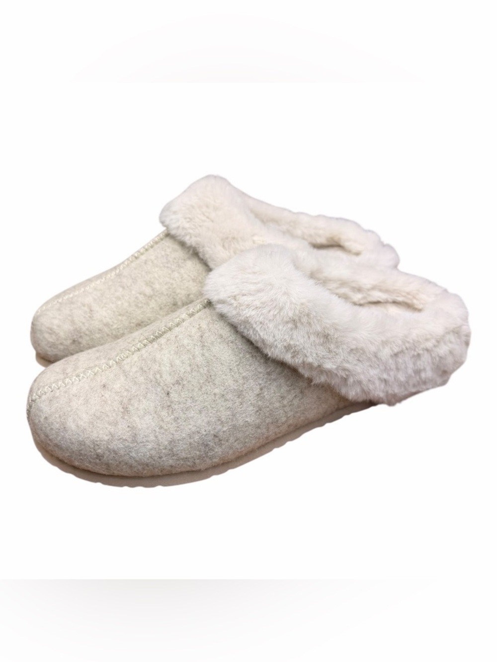 Garnet Hill Women's size 9 Cozy Faux Fur Lined Slide Slippers - Cream